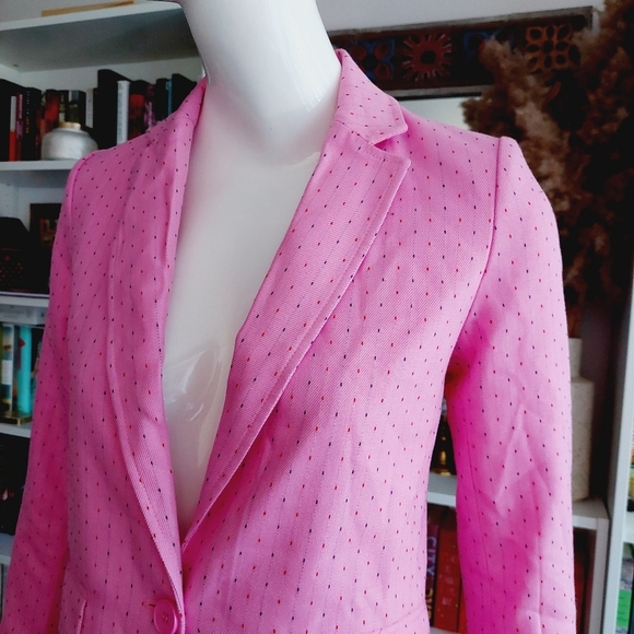 Catherine Malandrino Pink Dot Print Long Sleeve 1 Button Petite Blazer P1411 - Picture 3 of 7